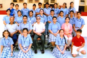 Winners of fancy dress competition posing for a group photograph at Jammu Sanskriti School in Jammu on Friday.