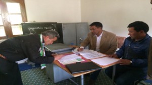 Sitting Executive Councilor Sonam Dorjay filing his nomination papers on Monday.Excelsior/Stenzin