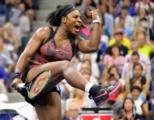 Serena Williams of the USA celebrates after defeating  Bethanie Mattek-Sands of the USA (not pictured) on day five of the 2015 US Open tennis tournament at USTA Billie Jean King National Tennis Center.(UNI)