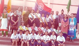 Newly elected Students Council posing for a group photograph at BSF Primary School in Jammu.