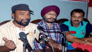 Officials of AAWAJ interacting with media persons at Jammu on Wednesday. —Excelsior/Rakesh