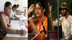 Artists busy in displaying skills during Display Your Talent at Jammu University on Wednesday. -Excelsior/Rakesh