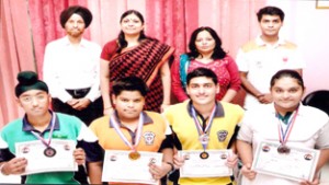 Shooters of DPS posing alongwith dignitaries in Jammu on Wednesday.