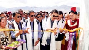 CEC LAHDC, Rigzin Spalbar inaugurating a new block of SNM Hospital at Leh on Saturday.