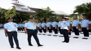 Air Marshal SB Deo inspecting guard of honour. 