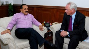 British Trade Minister, Lord Francis Maude calling on Union Minister Dr Jitendra Singh at his office at New Delhi.