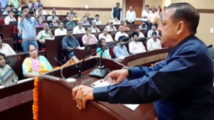 Union Minister Dr Jitendra Singh addressing the one- day Training Programme on pension related matters for officials from different Ministries and Departments at the Institute of Secretariat Training and Management (ISTM), New Delhi on Monday.
