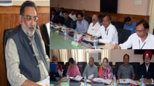 Finance Minister, Dr Haseeb A Drabu chairing meeting of ESIC Regional Board at Srinagar on Monday.