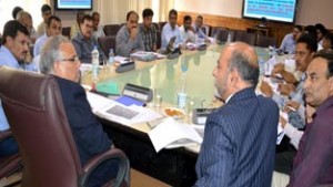 Chief Secretary, B R Sharma chairing a meeting at Srinagar on Wednesday.