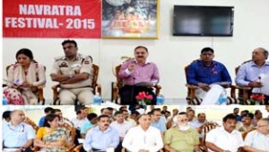 Divisional Commissioner Dr Pawan Kotwal reviewing arrangements for Navratra Festival on Thursday.