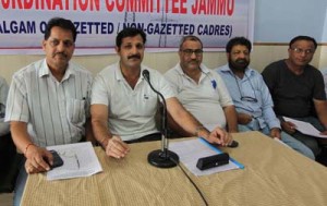 JKPECC members during a press conference at Jammu on Thursday.    —Excelsior/Rakesh