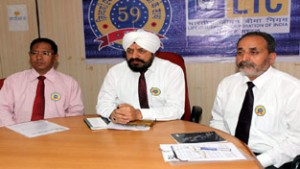 Senior Divisional Manager LIC, TS Bali addressing press conference in Jammu.  —Excelsior/Rakesh