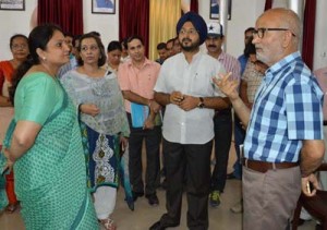 Minister for Education, Naeem Akhtar and MoS Education Priya Sethi during their visit to Sri Ranbir Higher Secondary School on Thursday.