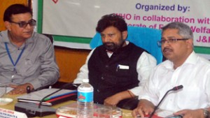 Minister for Health, Ch Lal Singh during one-day workshop at Nagrota on Monday.