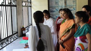 Dignitaries observing posters during Poster Making Competition at GCW Gandhi Nagar in Jammu on Monday.