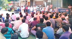 Locals staging a dharna in protest against shortage of health facilities in Pouni on Monday. 