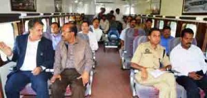 Div Com Kashmir Dr Asgar Hassan Samoon travelling by train to take stock of facilities for pilgrims on Thursday.