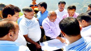 Minister for PHE, Sukhnandan Kumar during inspection to lift irrigation scheme site at Jodhpur on Sunday.