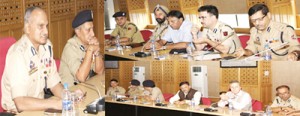 DGP, K Rajendra Kumar chairing a meeting at Srinagar on Thursday. 