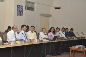 Dignitaries during training session on proposed GST Act organised by ICAI and DCT at Jammu on Thursday.
