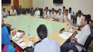 Minister for CAPD, Chowdhary Zulfkar Ali chairing a meeting at Jammu on Monday.