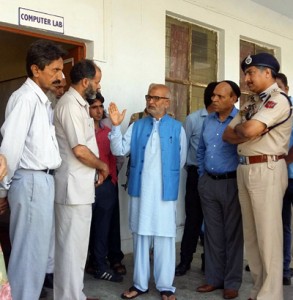 Minister for Education, Naeem Akhtar during his surprise visit to GGHSS Rajouri on Wednesday.