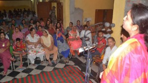 MoS for Education Priya Sethi speaking at a function at Bishnah on Tuesday.