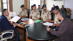 ADGP, Navin Agarwal chairing a meeting at Police Headquarters on Tuesday. 