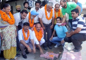 Yudhvir Sethi kick starting development works in Rajiv Nagar on Thursday.