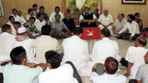 Provincial President NC, Devender Singh Rana addressing office bearers at Jammu on Wednesday.