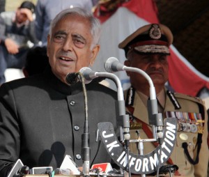 Chief Minister Mufti Mohammad Sayeed speaking during Police Memorial Day at Zewan, Srinagar on Wednesday.