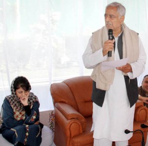 Chief Minister Mufti Mohammad Sayeed addressing party meeting in Srinagar on Wednesday.