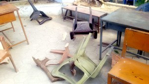 A scene outside court complex in Janipura after clash between two groups on Tuesday.