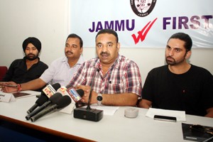 Chamber president, Rakesh Gupta addressing press conference in Jammu on Friday. 