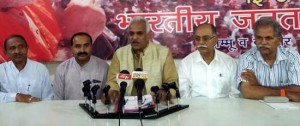 BJP leaders at a press conference at Jammu on Thursday.  -Excelsior/Rakesh