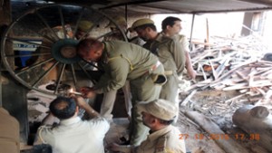 A saw mill being sealed by Forest Deptt officials during operation in Gharota area of Jammu Forest Division on Wednesday.
