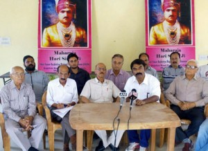 Representatives from Rajput, Brahman and Mahajan communities addressing press conference at Samba on Saturday.