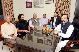 MLC Ajatshatru Singh and others during a meeting of Rajput Charitable Trust at Jammu on Monday.