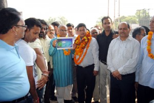 BJP leaders at a function at Dogra Chowk on Monday.