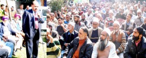 Former Minister Abdul Gani Vakil addressing public meeting in Sopore on Friday.