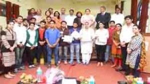Winners of Intercollegiate Debate Competition posing for group photograph on Tuesday.