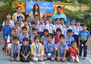Karatekas of Narulas The First Step School posing for a photograph after excelling in  Gitokukai-Kofukan J&K Karate Championship in Jammu.
