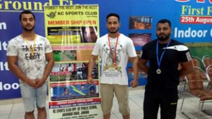 Winners of Dead Lift competition posing for a photograph at KC Sports Club in Jammu.
