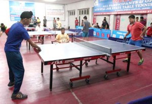 Players in action during a match of 37th Stag Inter-District Table Tennis Championship in Jammu. -Excelsior/ Rakesh
