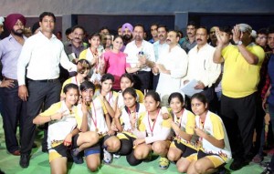 Winners of Junior Kabaddi Championship posing alongwith dignitaries in Jammu on Friday.  
