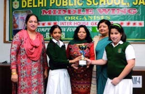 Winner of Quiz competition being felicitated at DPS Jammu on Tuesday.