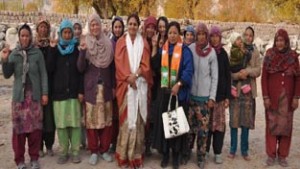 MoS Education Priya Sethi during election campaign in Leh on Wednesday. —Excelsior/Stenzin