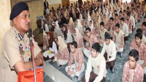 DGP K Rajendra interacting with students of Police Public School in Srinagar.