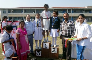 Winners being felicitated by the dignitaries at SOS Hermann Gmeiner School on Thursday. 