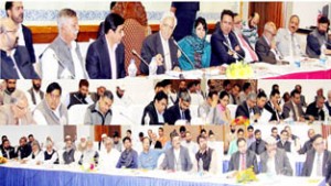 Chief Minister, Mufti Mohd Sayeed chairing a meeting at SKICC on Saturday.